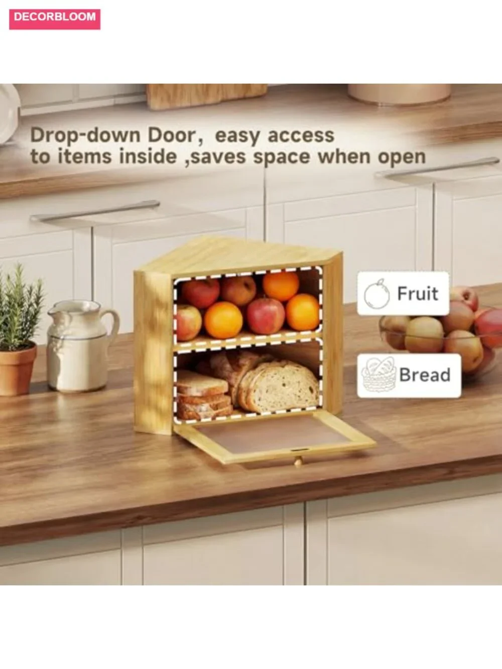 Corner Bamboo Bread Box Adjustable Storage